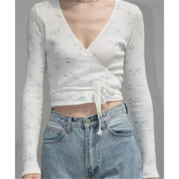

dropship crop shirts brandy mel women long sleeve v-neck crop camis brandy t-shirt women fall shirt new, White