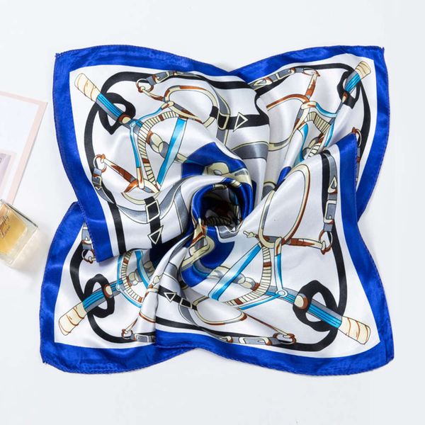 

50*50 cm small square silk scarf for women business neck head scarfs ladies foulard hair band tie female print handkerchief, Blue;gray