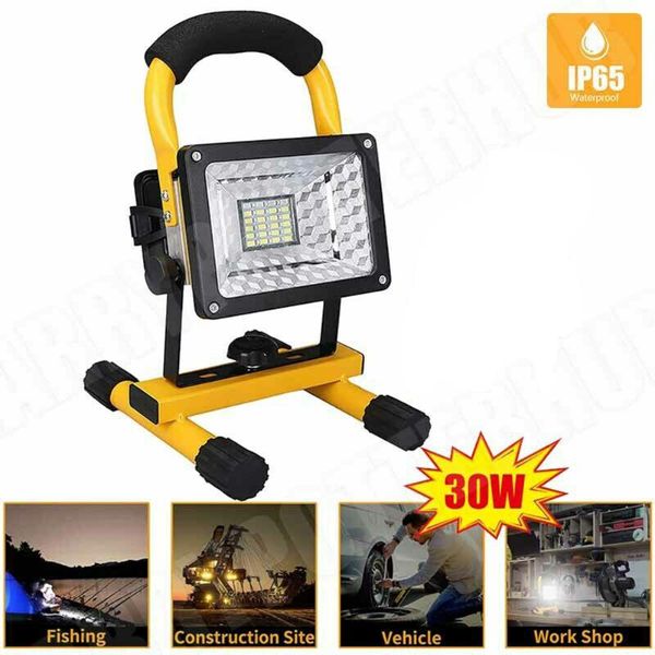 

portable 30w reflector 24 led rechargeable flood light spotlight ip65 waterproof cordless camping construction emergency lamp