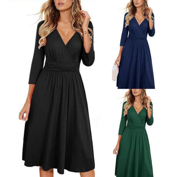 

casual dresses dress solid color all match loose hem leopard print lady for work women autumn fashion graceful, Black;gray