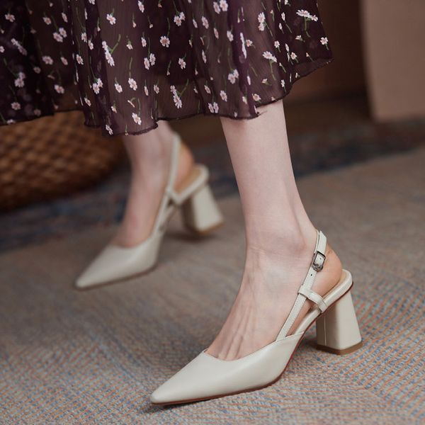 

sandals square in high heels pointed to toe sandals turn buckle women's shoes genuine leather slings woman bombs size 34-40 7xfj, Black