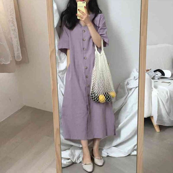 

women summer purple cotton linen long shirt dress v-neck sashes single breasted midi sundress, Black;gray