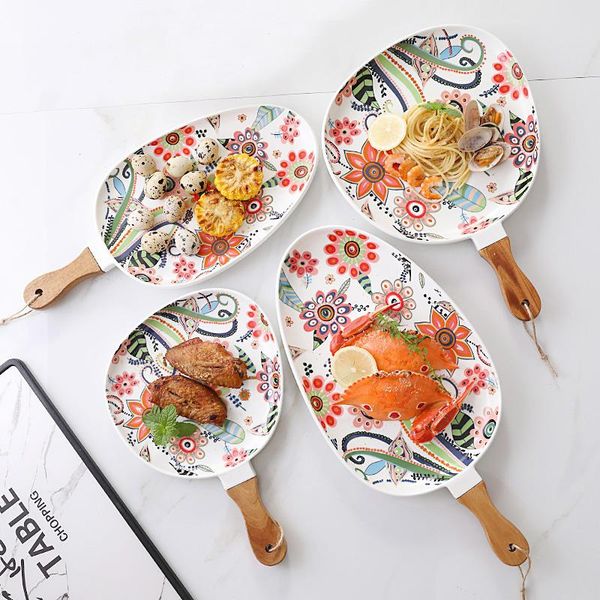 

dishes & plates nordic butterfly love flower color glaze with handle ceramic western plate pasta dim sum fruit bowl