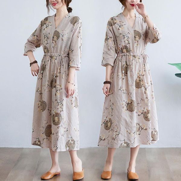 

casual dresses fashion linen comfortable summer dress women's 3d printed sundress short sleeve vestidos female high waist robe femme, Black;gray