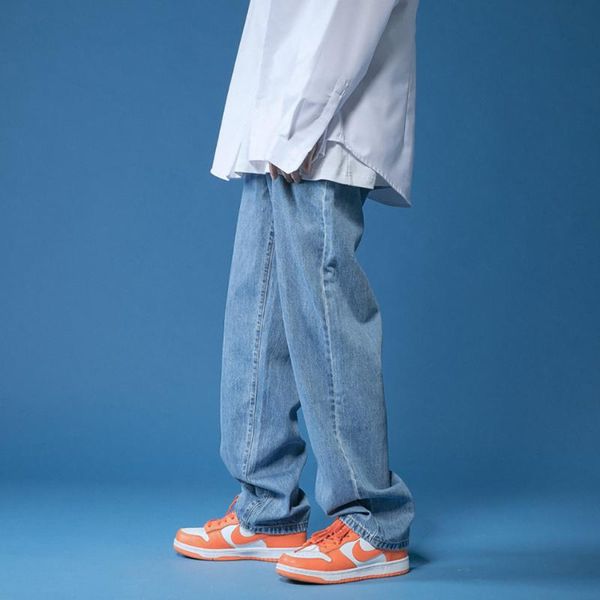 

men's jeans original oversize homme for men 2021 straight harem korean fashion streetwear pants baggy high street denim trousers, Blue