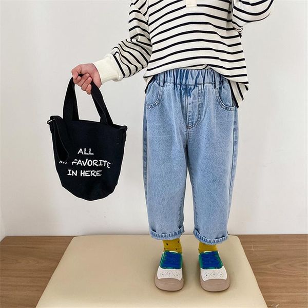 

jeans kids retro denim trousers korean style boys girls straight all-match casual pants 1-7y, Blue