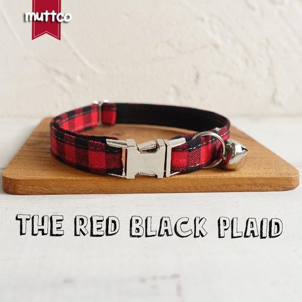 

cat collars & leads 10pcs/lot muttco retailing grid handmade collar the red black plaid durable pet necklace 2 sizes ucc074