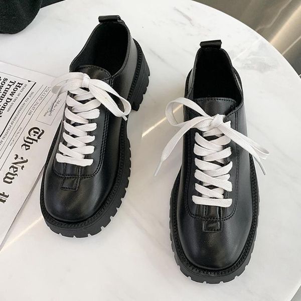 

bonjomarisa female new pumps lace up platform chunky pumps women spring casual cool design black shoes woman