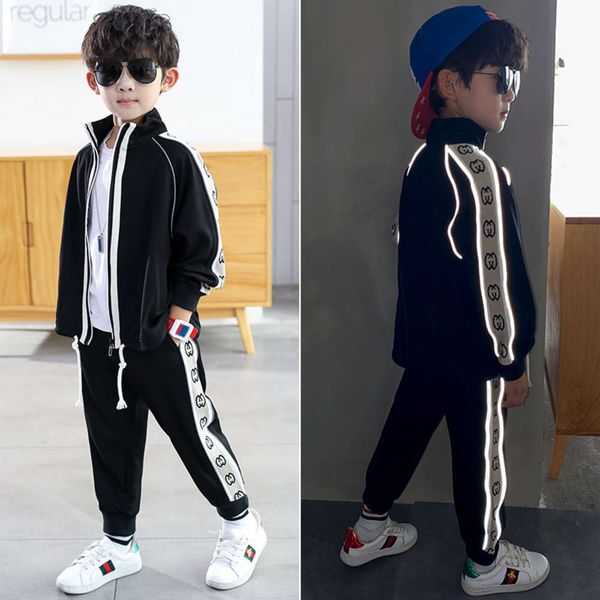 

handsome autumn children's suit 2020 korean pure cotton two piece set boys' sports and leisure fashion, White