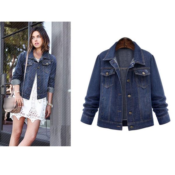 

women's jackets spring and autumn large size xl-5xl denim jacket classic casual long sleeve pocket plus female coats, Black;brown