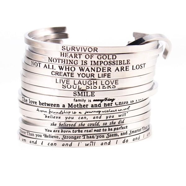 

bangle j-m initial 2021 trend quotes mantra bracelets 316l stainless steel open cuff fashion gold inspirational jewelry, Black