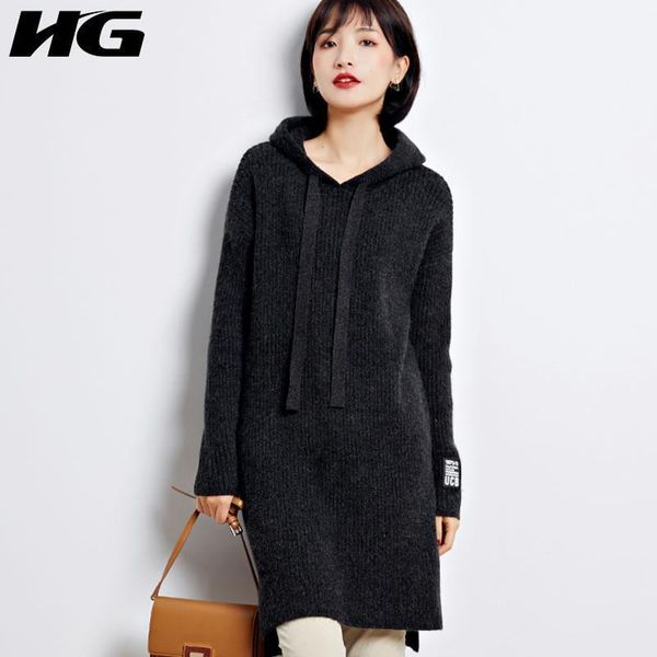 

women's sweaters [hg] 2021 spring women korea fashion hooded collar full sleeve casual sweater female solid color pullover knitted wbb1, White;black