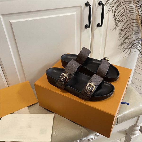 

designer sandals summer flats slippers real leather slides platform slipper fashion beach shoes letter anatomic sandal, Black