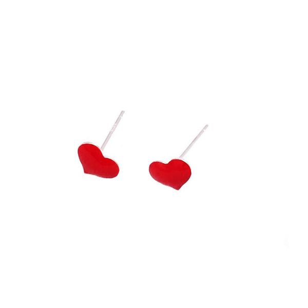 

stud 925 sterling silver love heart earrings red romantic wedding jewelry gift, Golden;silver