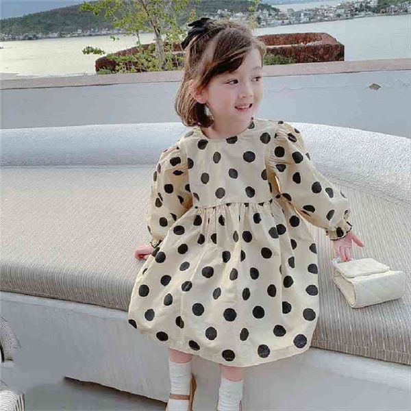 Frühling Ankunft Mädchen Langarm Dot Kleid Kinder Koreanische Design Kleidung 210528