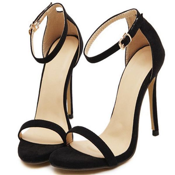 

sandals simple women's 2021 one-character buckle round head thin heel high heels, Black