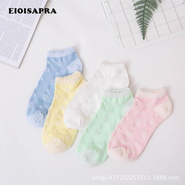 

socks & hosiery [eioisapra]spring/summer product pure color mesh cotton thin fresh lace candy fashion ultrathin short, Black;white