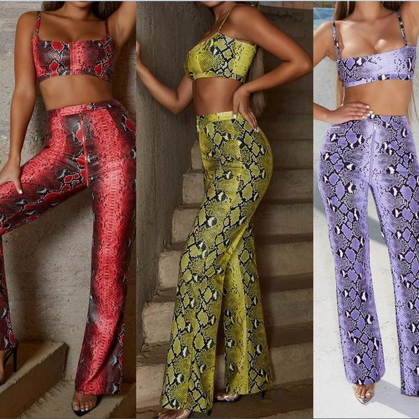 

womens set sleeveless backless snake print zipper short and slim flares long pants suit summer casual set for women 2021 new, Gray