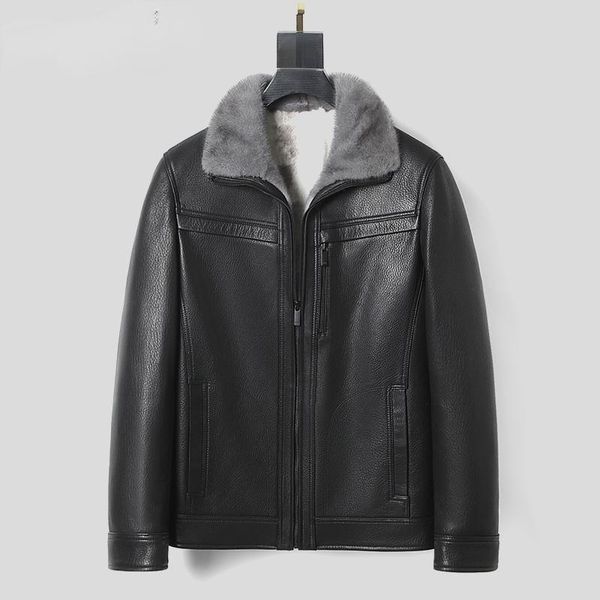 

men's leather & faux winter genuine goatskin jacket warm liner coat male short black jackets casual chaquetas hombre