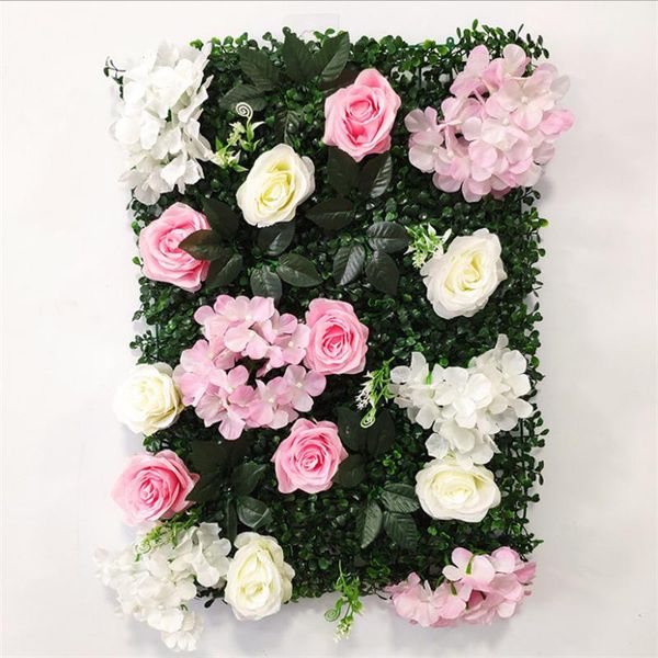 Dekorative Blumenkränze, 40 x 60 cm, künstliche DIY-Hochzeitsdekoration, Blumenwandpaneele, Seide, Rose, Rosa, Weiß, romantischer Hintergrund