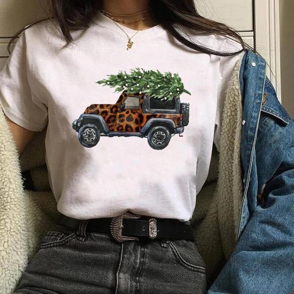 

women leopard truck new year tree merry christmas ladies graphic womens tees female lady t-shirt harajuku t shirt t-shirts, White