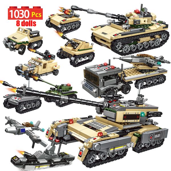

1030Pcs City WW2 Technical Assault Tank Building Blocks Military Weapon War Chariot Soldiers Figures Bricks Toys For Children