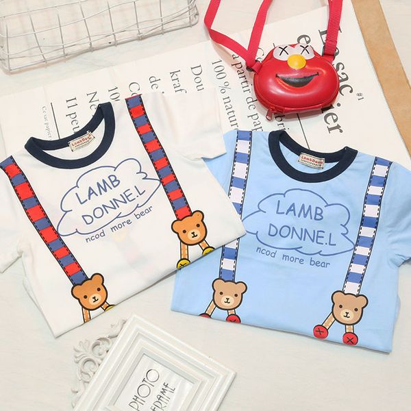 

embroidery cute boys' casual cartoon summer 2021 printed children's color contrast t-shirt top, Black;white