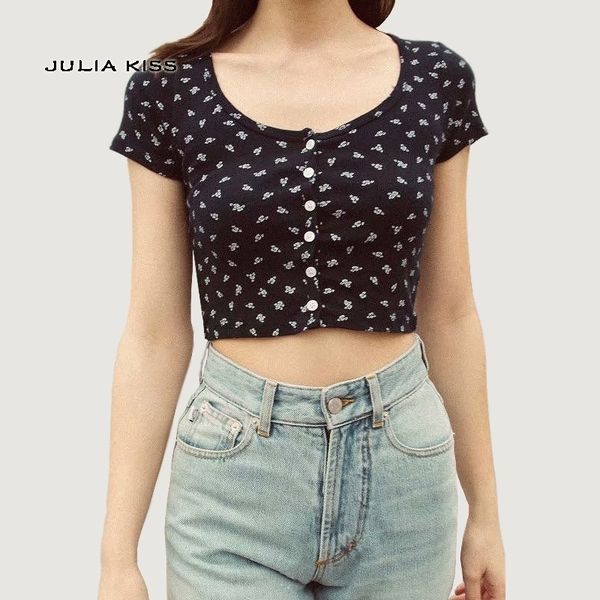 

women fitted ribbed crop button front rib crop tee y200109, White