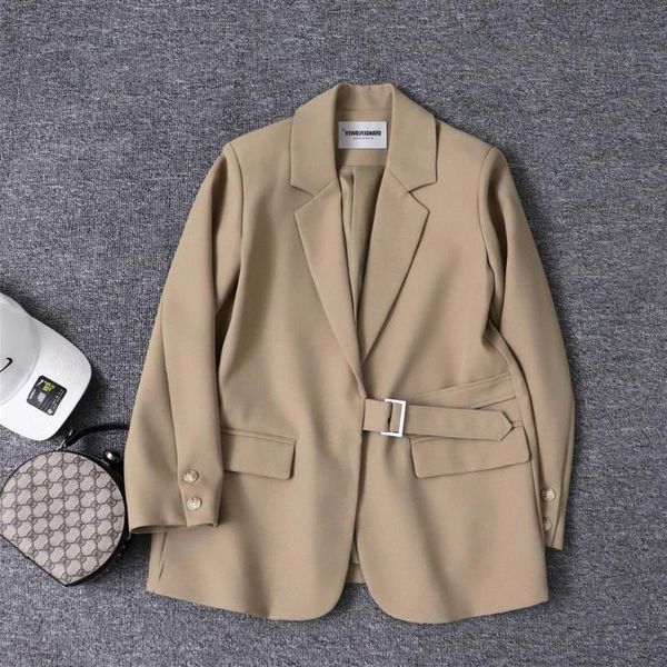 

fashion women 2021 spring fashion sashes loose blazer coat vintage long sleeve pockets loose female outerwear chic, White;black