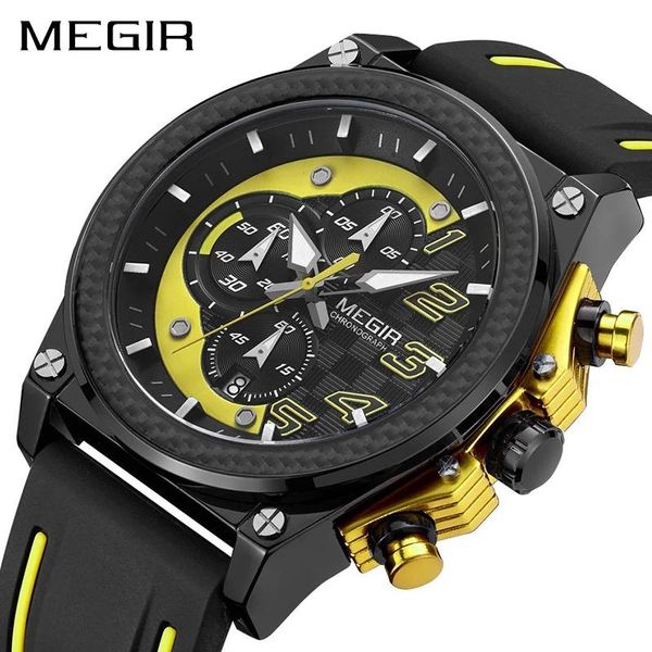 

wristwatches megir luxury personality men's watch fashion silicone waterproof multifunction quartz calendar luminous 2051g, Slivery;brown