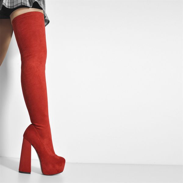 

boots onlymaker plataforma de inverno sobre o joelho botas para mulheres preto vermelho rebanho alto estiramento redondo dedo do pÃ© chunky s, Black