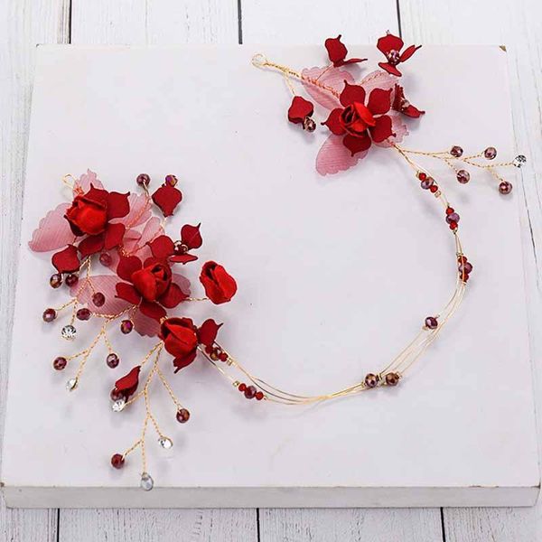 

hair clips & barrettes women chinese style red wedding dress jewelry bridal fashion toast accessories girls leaves shaped headband, Golden;silver