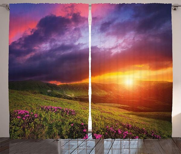 

curtain & drapes landscape curtains kids room mountain with pink rhododendron flowers sunset sky over carpathian hills picture window
