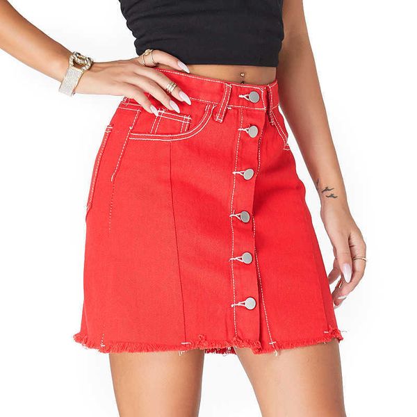 

fashion skirts 2021 women's jeans spring and summer red, Black