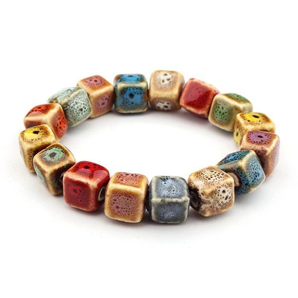 

jingdezhen ceramic seven color lingzhu volcanic stone bohemian color glaze bracelet female court vintage bracelet, Golden;silver
