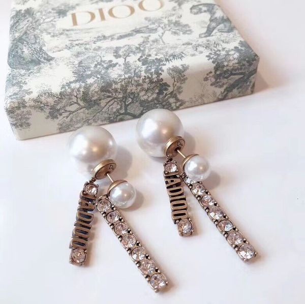 

designer jewellery earrings womenhome letter row diamond size pearl classic, Golden