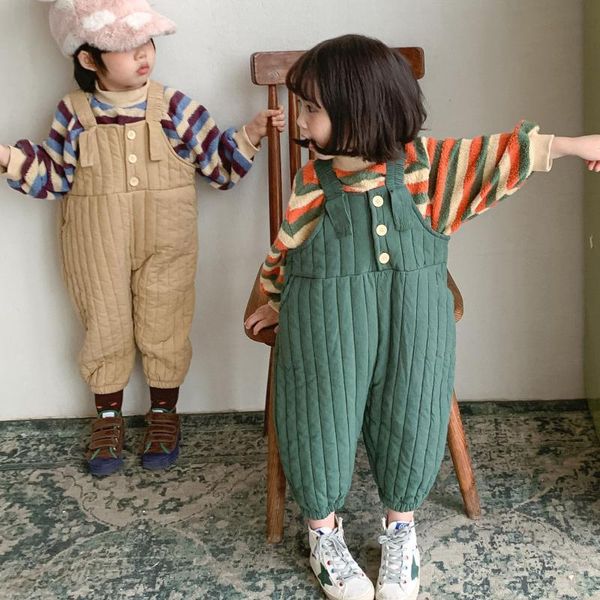

jumpsuits winter children kids overalls pants boys girls thickÂ warmÂ cottonÂ liner trousers teenager toddler windproof clothing, Blue