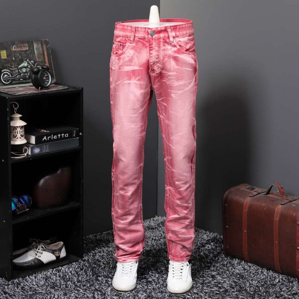 

red personality trend jeans men's large loose 2019 spring autumn punk nightclub long pants straight tube summerwinter, Blue