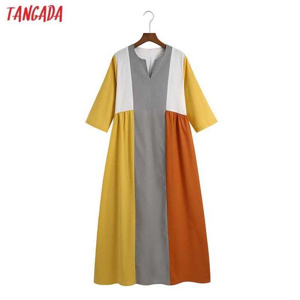 

tangada fashion women color block long dress oversized vintage long sleeve casual ladies maxi dress 6z105 210609, Black;gray