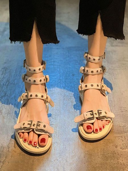 

sandals women's shoes summer 2021 style belt buckle thick-soled non-slip fashion retro roman womens, Black
