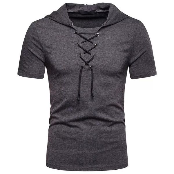 

men's t-shirts bandage hooded short-sleeved shirt, fashionable and comfortable breathable t-shirt casual shirt, White;black
