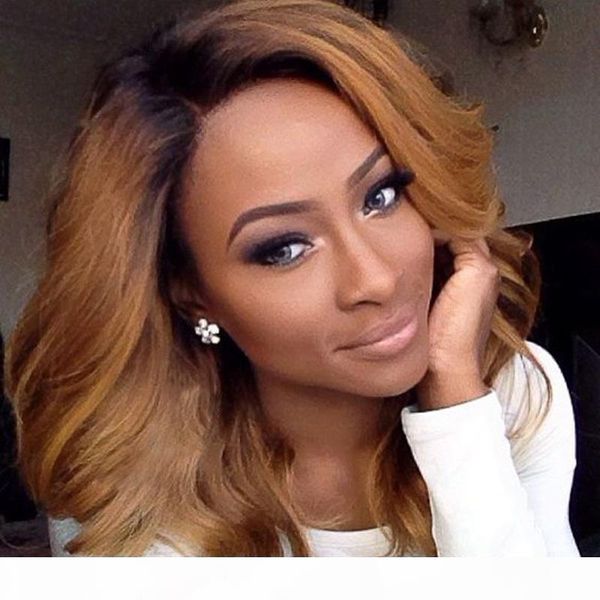 

lace frontal wig human hair wave wig 100% brazilian hair ombre black roots 1b t 30 color full lace wig 130% density, Black;brown