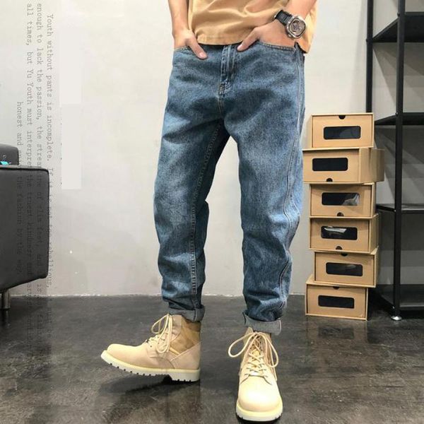 

men's jeans hip hop denim mens retro and loose, fashion brand men straight casual pants in fall / winter 2021 washed, Blue