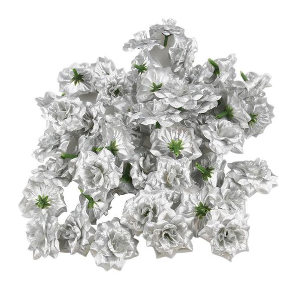 

50pcs silk rose flower heads for hat clothes embellishment (silver)