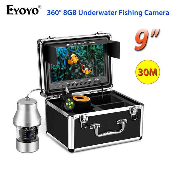 

fish finder eyoyo ef360 9 inch dvr recorder 30m underwater fishing video camera ip68 waterproof 18 leds 360 degree rotating cam