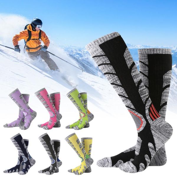 

sports socks winter ski for men women breathable sweat wicking thermal hiking snowboarding climbing outdoor, Black