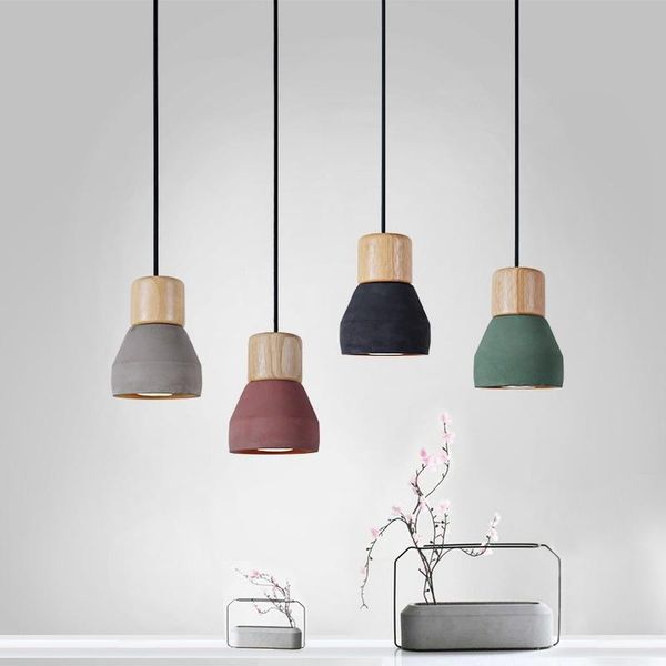 

pendant lamps concret indoor led lamp cement wood hanging lights fixture vintage loft restaurant bedroom bar cafe aisle wf1014