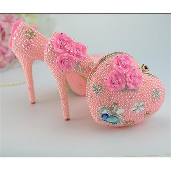 

baoyafang pink pearl thin heel womens wedding matching bags fashion ladies party and sets high shoes 9flv, Black