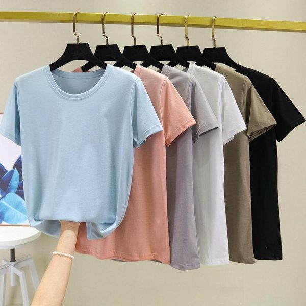 

women's t-shirt 100% cotton elastic basic loose t-shirts women summer o-neck short sleeve t shirt woman plus size, White
