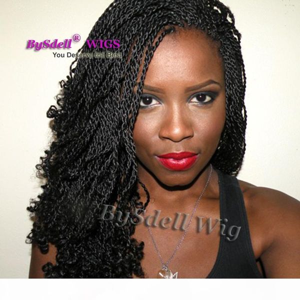 

new arrival braid hairstyles casual type twist braided roots with kinky curly tail crochet braided lace front wig for black woman